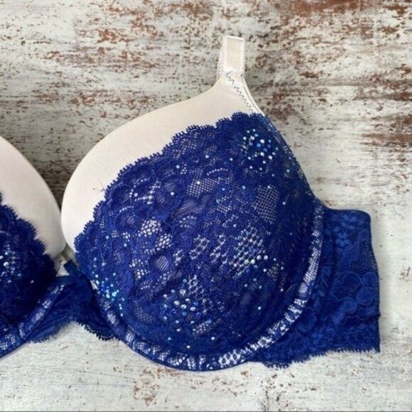 Victoria's Secret blue floral lace perfect coverage bra 34DD - Picture 2 of 6